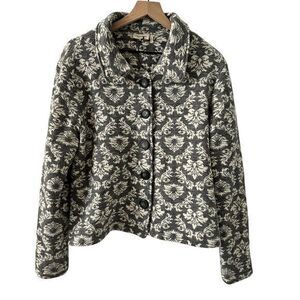 Country Fashion by Venario Grey White Floral Button Up Wool‎ Jacket Cardigan L